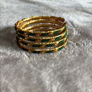 Elegant Gold and Green Twisted Bangles